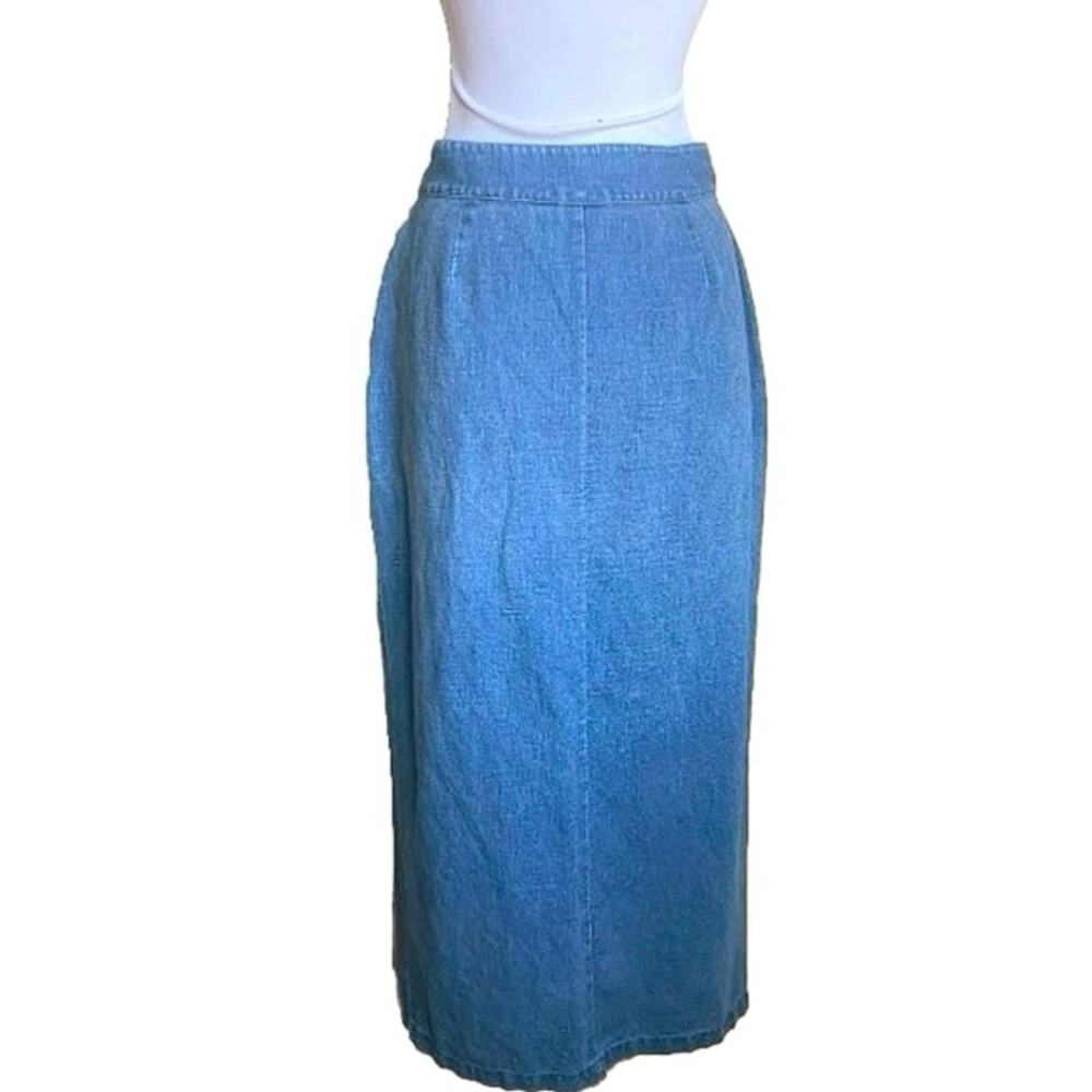 VTG CHEROKEE Denim Linen Button Wrap Maxi Skirt Size 8 90s Country Western Boho - Picture 3 of 11